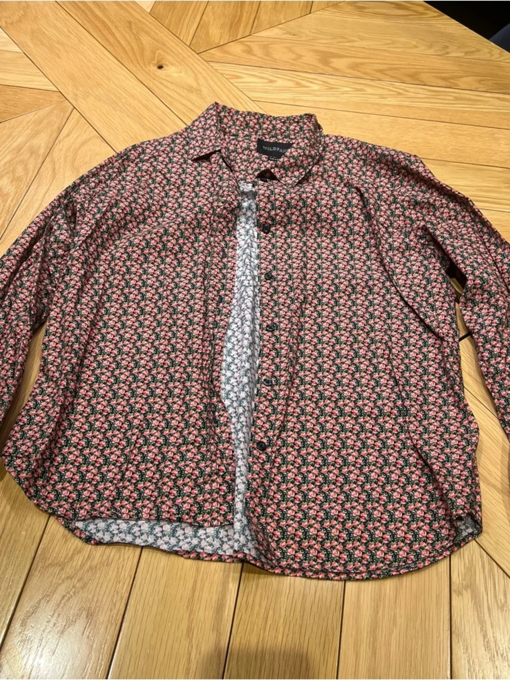 Wildfang Black Shirt with Pink Floral Print - Picture 1 of 4